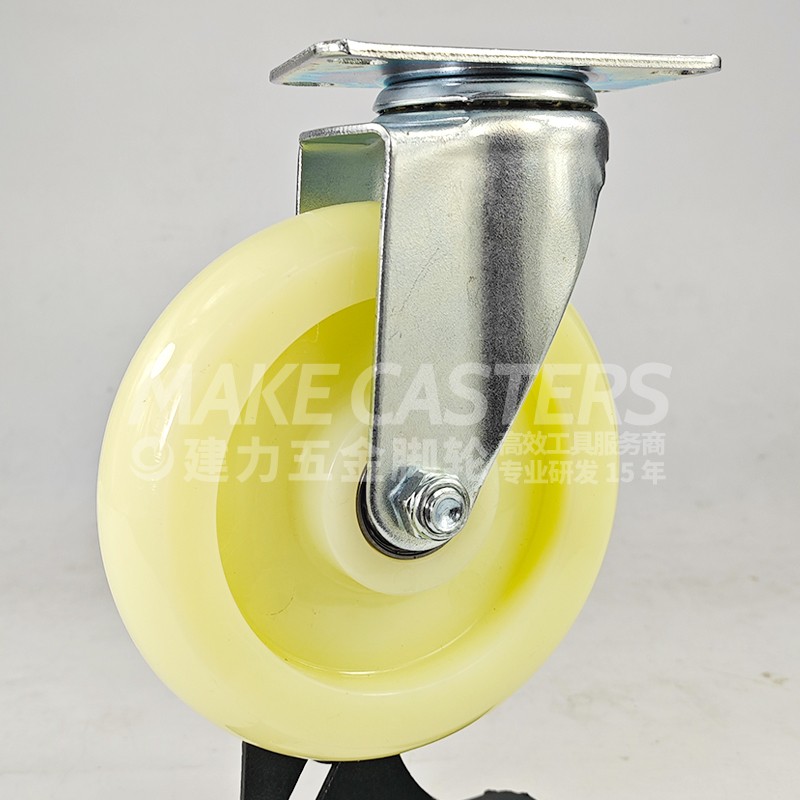 Yellow Caster Wheel Plated Casters PP Polypropylene Swivel With Brake Plate Screw 1.5