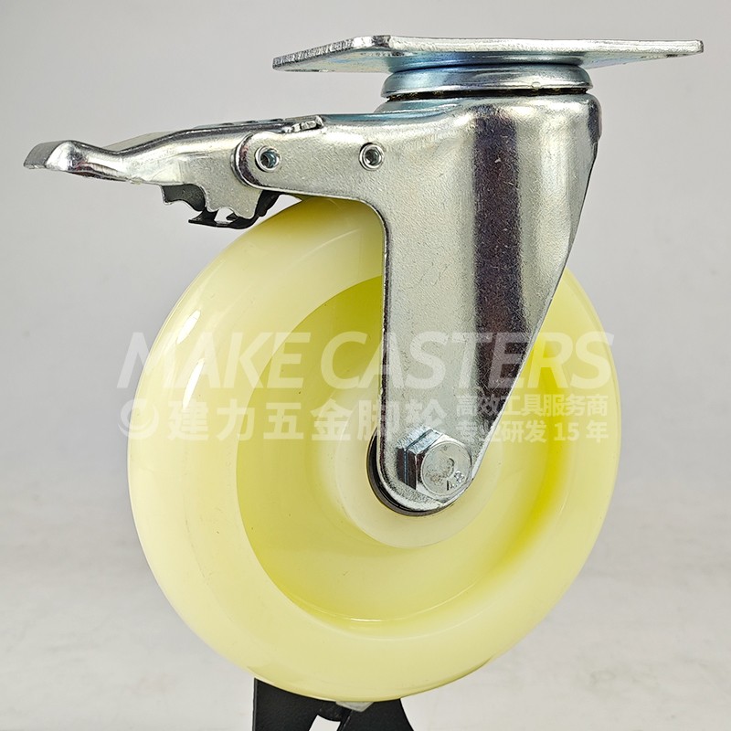 Yellow Caster Wheel Plated Casters PP Polypropylene Swivel With Brake Plate Screw 1.5