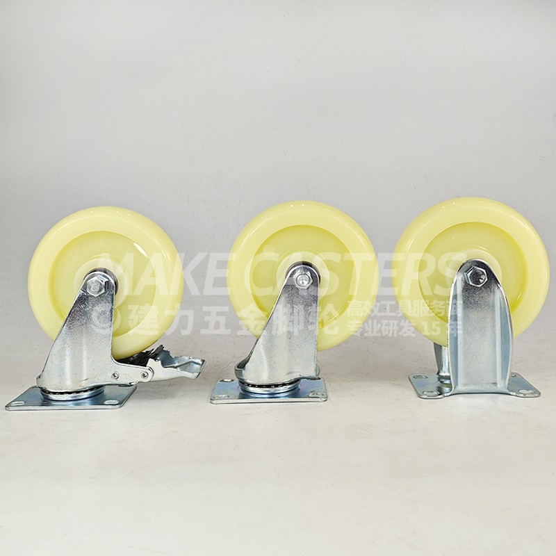 Yellow Caster Wheel Plated Casters PP Polypropylene Swivel With Brake Plate Screw 1.5