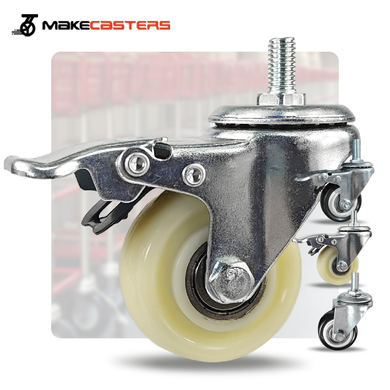 Yellow PP Medium Duty Casters Wheels Screw M10 M12 Custom M8 Swivel with Brake Castors 1.5 inch