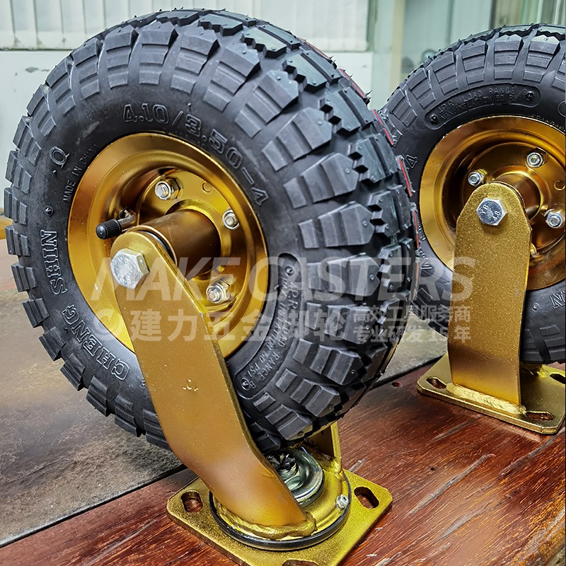 Chinese caster wheel manufacturer heavy duty trolley wheels 8 inch 10 inch pneumatic casters Elastic Rubber hotel foam tire Brake