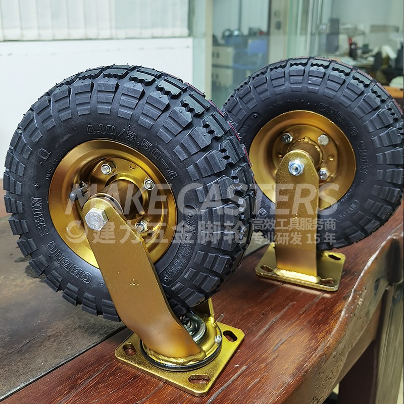 Chinese caster wheel manufacturer heavy duty trolley wheels 8 inch 10 inch pneumatic casters Elastic Rubber hotel foam tire Brake