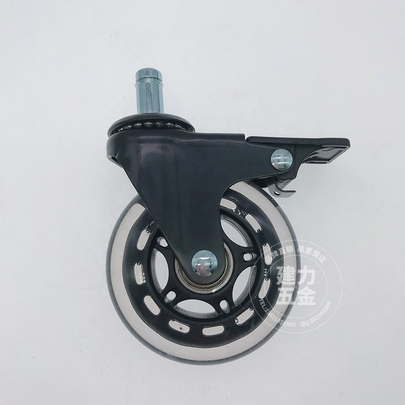 Beef tendon rubber wheel 3-inch E-sports chair transparent Pu medical equipment cart mute caster dining car luggage belt brake