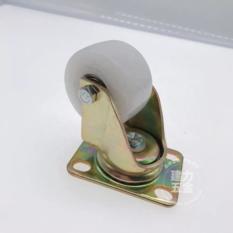 2-inch white thick Po nylon ultra-high load wear-resistant caster cart small wheel shelf color zinc plated fixed universal brake